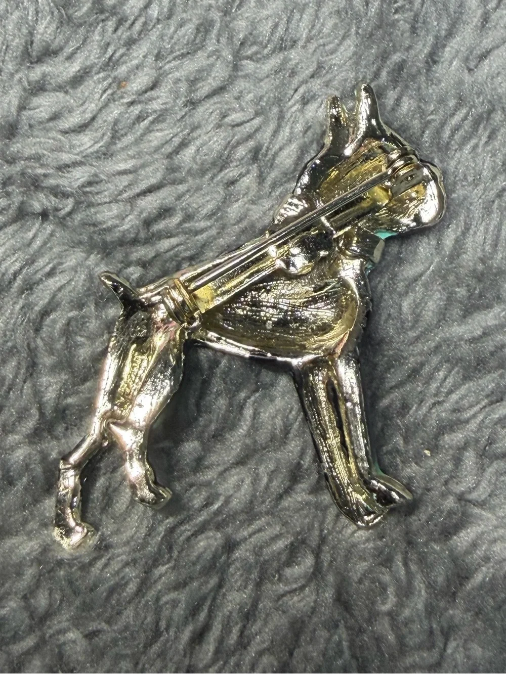Vintage Boston Terrier Dog Brooch Pin Black Turquoise Marbled Enamel
